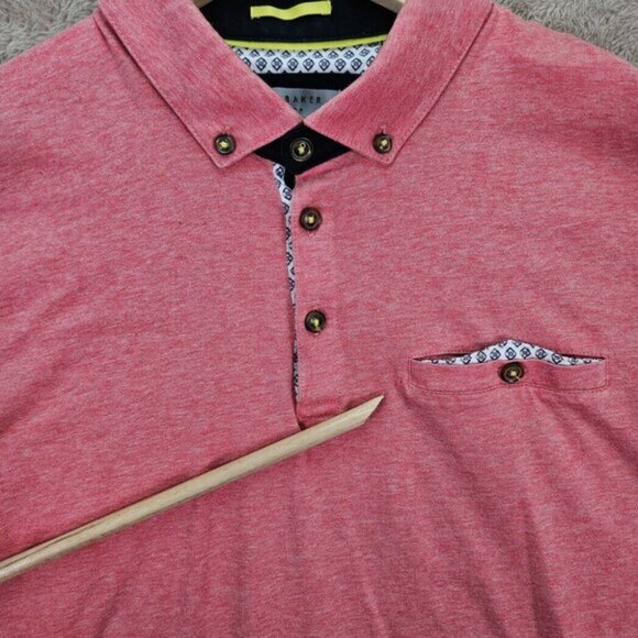 Ted Baker Golf Polo Shirt Pink Pocket 100% Cotton Short Sleeve Men's Size 4 - Picture 2 of 10